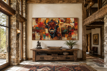 Amercan Bison Wall Art - Colorful Southwestern Canvas Print | Rustic Home Decor