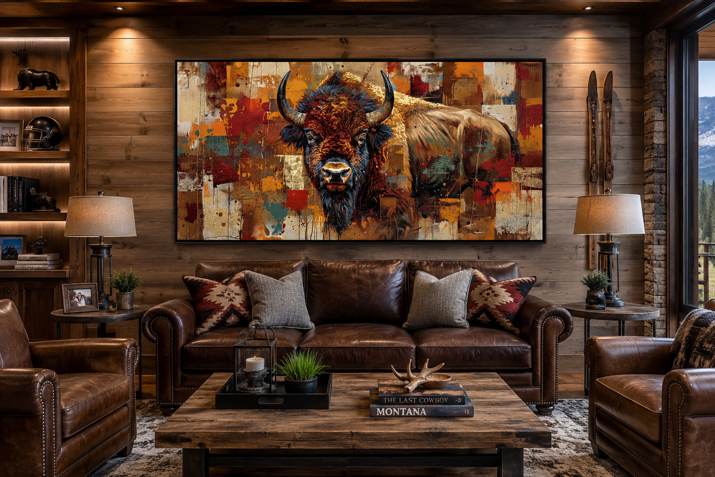 Amercan Bison Wall Art - Colorful Southwestern Canvas Print | Rustic Home Decor