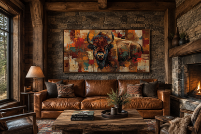 Amercan Bison Wall Art - Colorful Southwestern Canvas Print | Rustic Home Decor