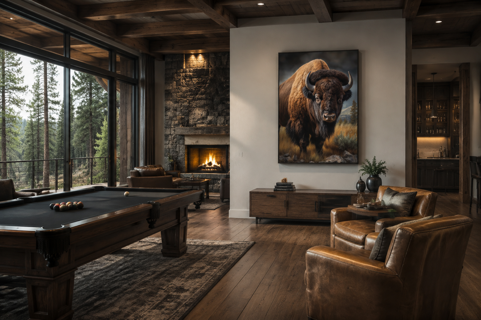 American Bison In Prairie Extra Large Canvas Wall Art