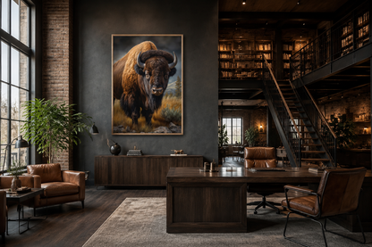 American Bison In Prairie Extra Large Canvas Wall Art