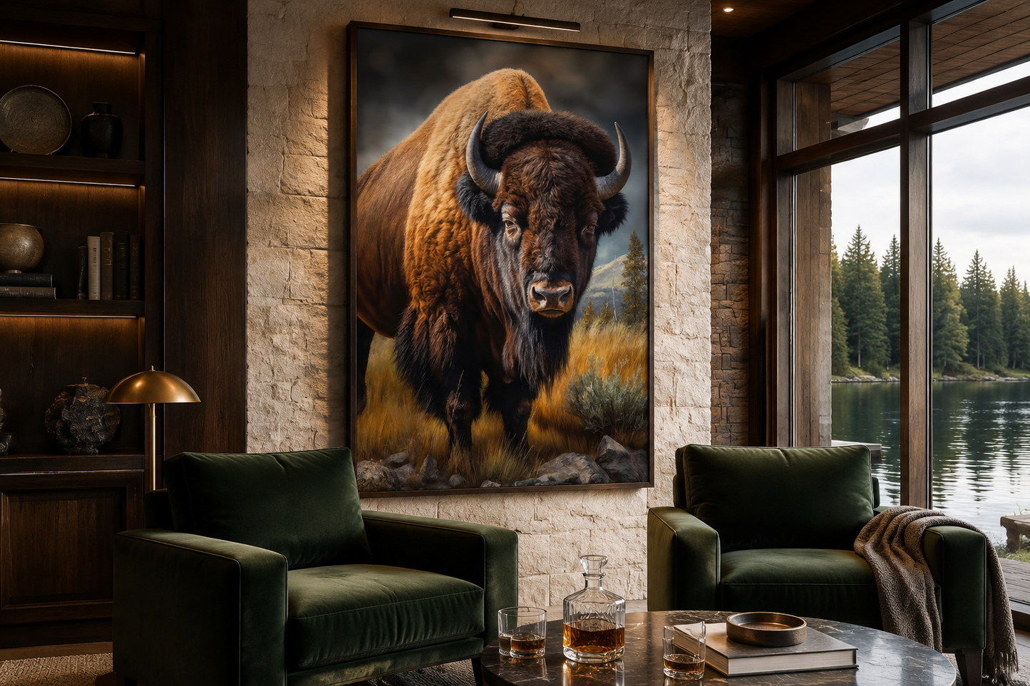 American Bison In Prairie Extra Large Canvas Wall Art