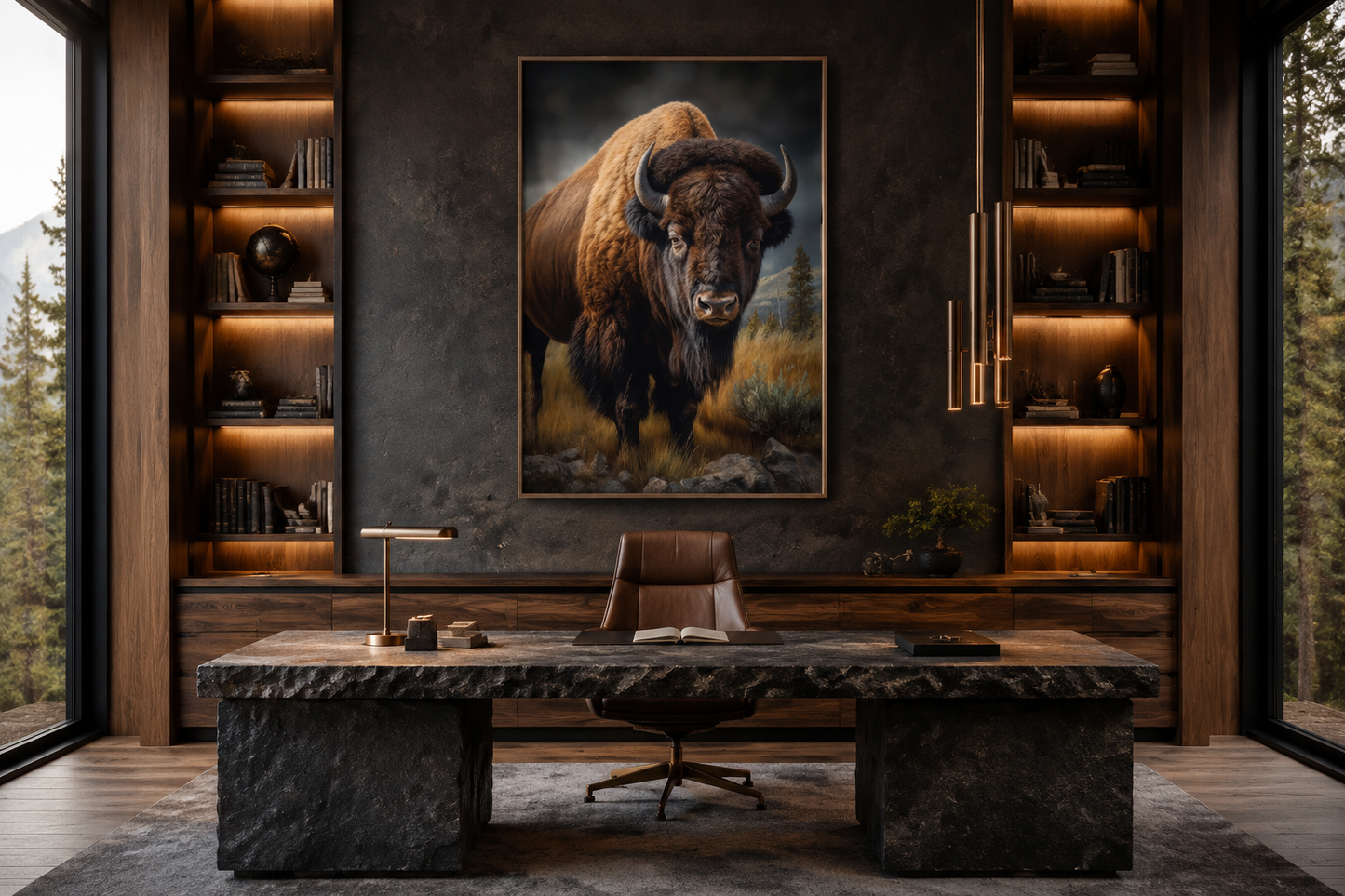American Bison In Prairie Extra Large Canvas Wall Art