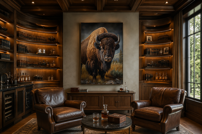 American Bison In Prairie Extra Large Canvas Wall Art
