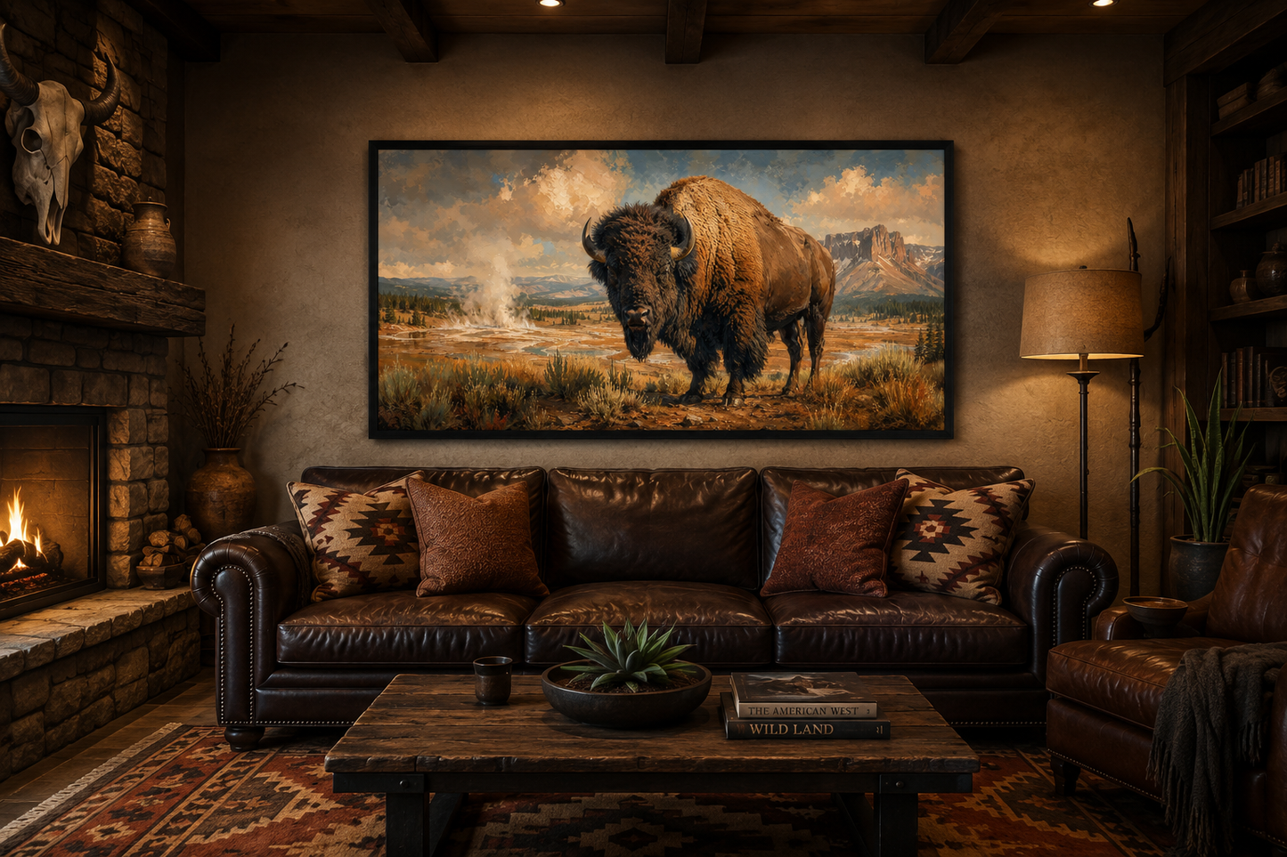 American Bison In Yellowstone National Park Framed Canvas Wall Decor