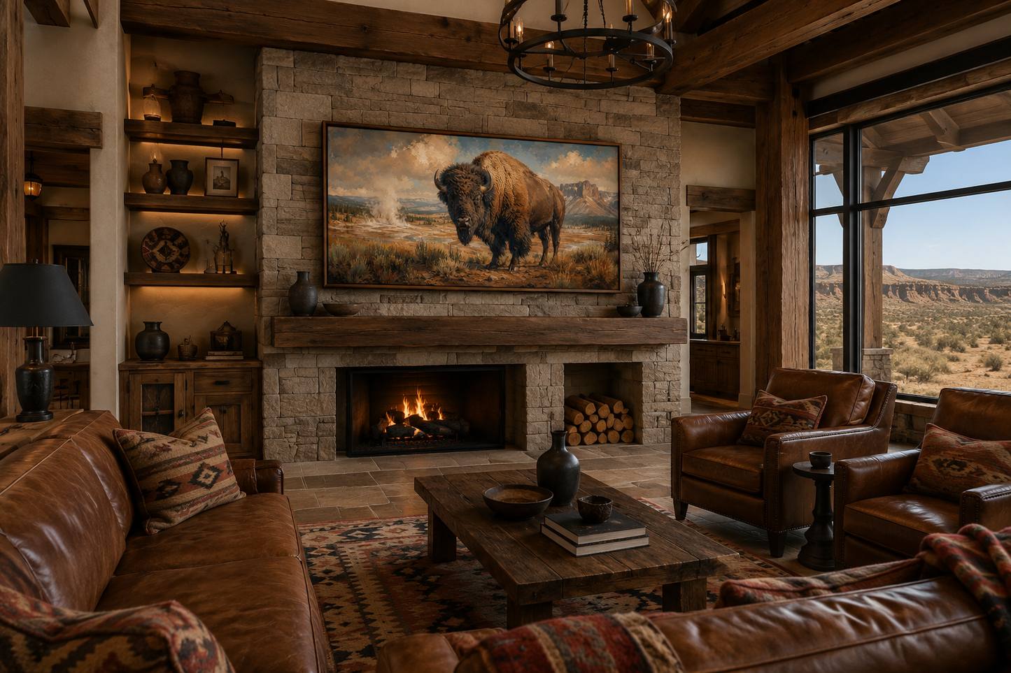 American Bison In Yellowstone National Park Framed Canvas Wall Decor