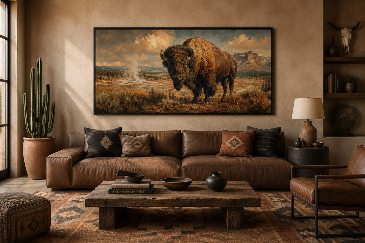 American Bison In Yellowstone National Park Framed Canvas Wall Decor