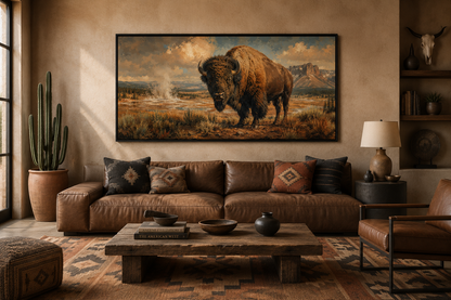 American Bison In Yellowstone National Park Framed Canvas Wall Decor