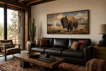 American Bison In Yellowstone National Park Framed Canvas Wall Decor