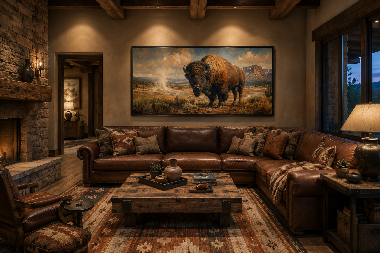 American Bison In Yellowstone National Park Framed Canvas Wall Decor