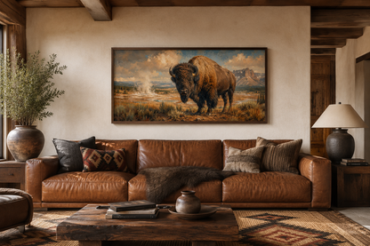 American Bison In Yellowstone National Park Framed Canvas Wall Decor