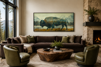 Bison In Yellowstone Double Exposure Canvas Wall Art Rustic Wildlife Decor For Cabin