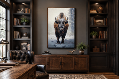 American Buffalo in Snow Framed Canvas Wall Art