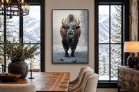 American Buffalo in Snow Framed Canvas Wall Art