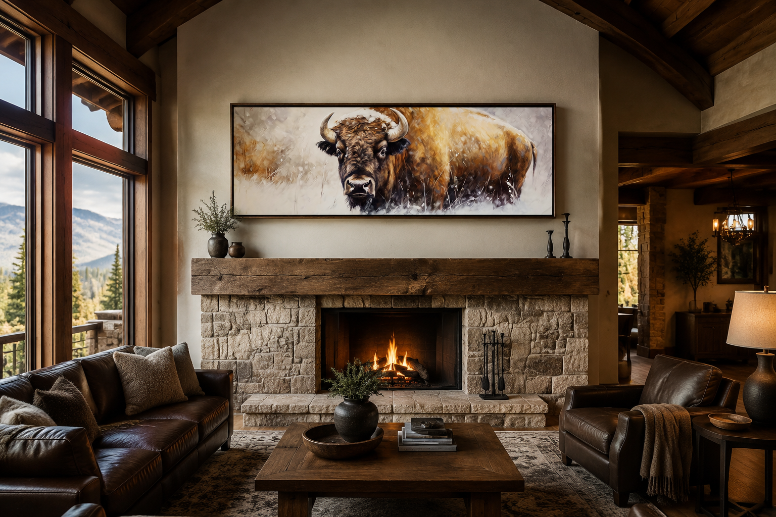 American Buffalo Long Horizontal Framed Canvas Wall Art