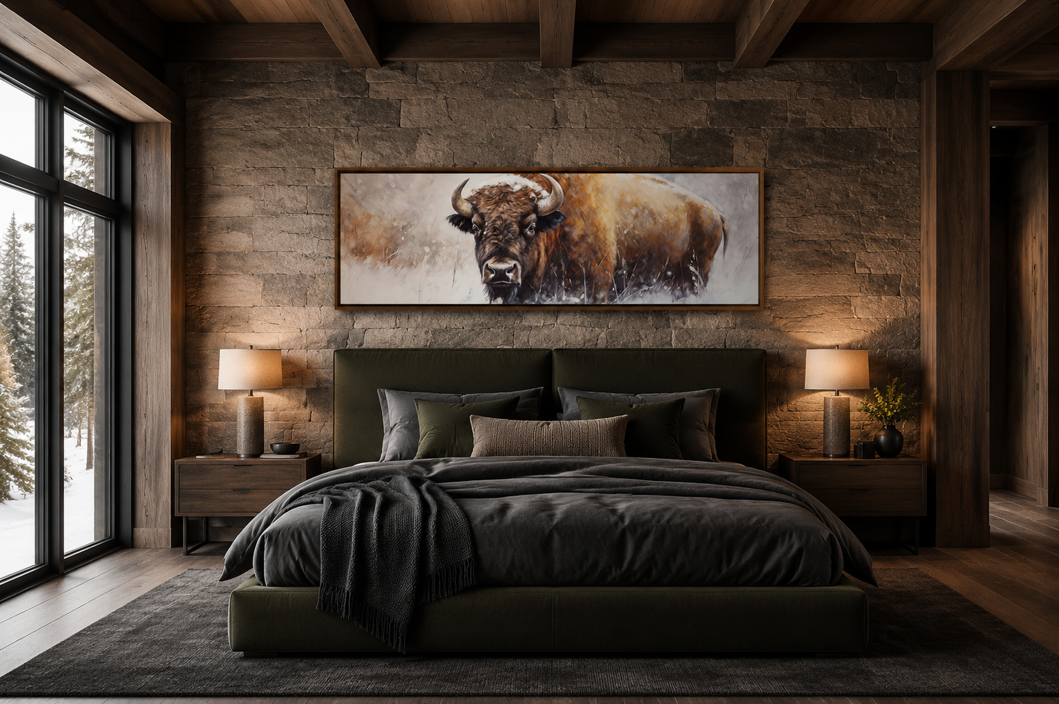 American Buffalo Long Horizontal Framed Canvas Wall Art