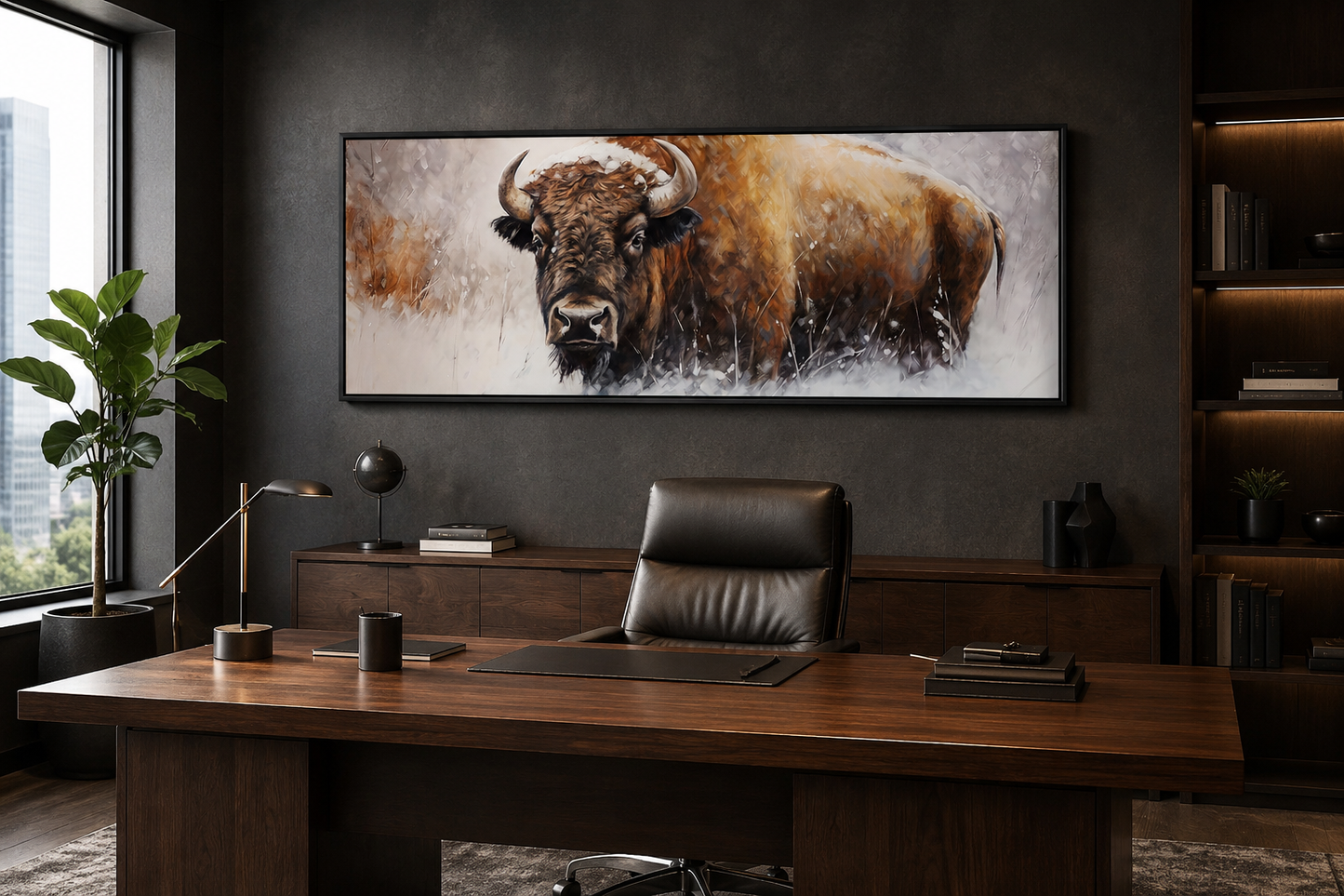 American Buffalo Long Horizontal Framed Canvas Wall Art