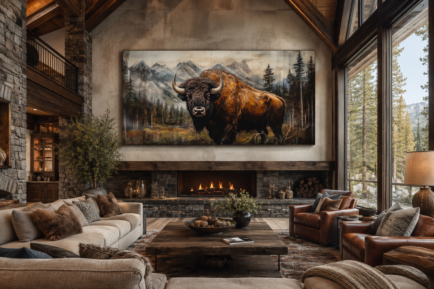 Buffalo Wall Art - Rustic Wood Framed Canvas | Yellowstone Wildlife Decor