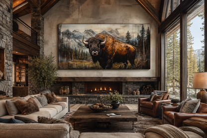 Buffalo Wall Art - Rustic Wood Framed Canvas | Yellowstone Wildlife Decor