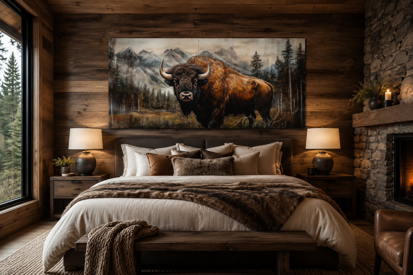 Buffalo Wall Art - Rustic Wood Framed Canvas | Yellowstone Wildlife Decor