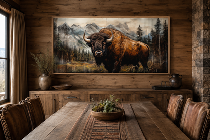Buffalo Wall Art - Rustic Wood Framed Canvas | Yellowstone Wildlife Decor