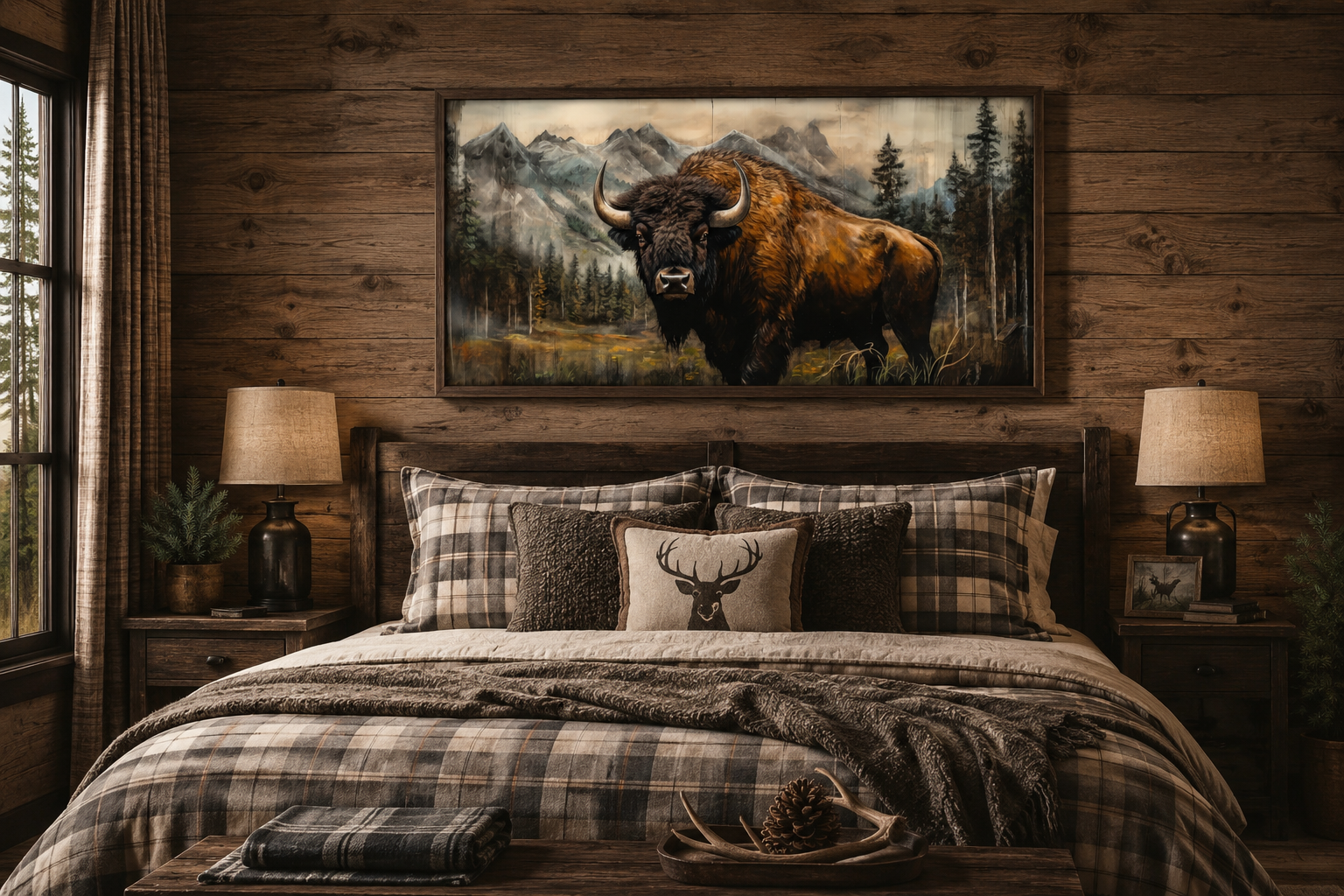 Buffalo Wall Art - Rustic Wood Framed Canvas | Yellowstone Wildlife Decor