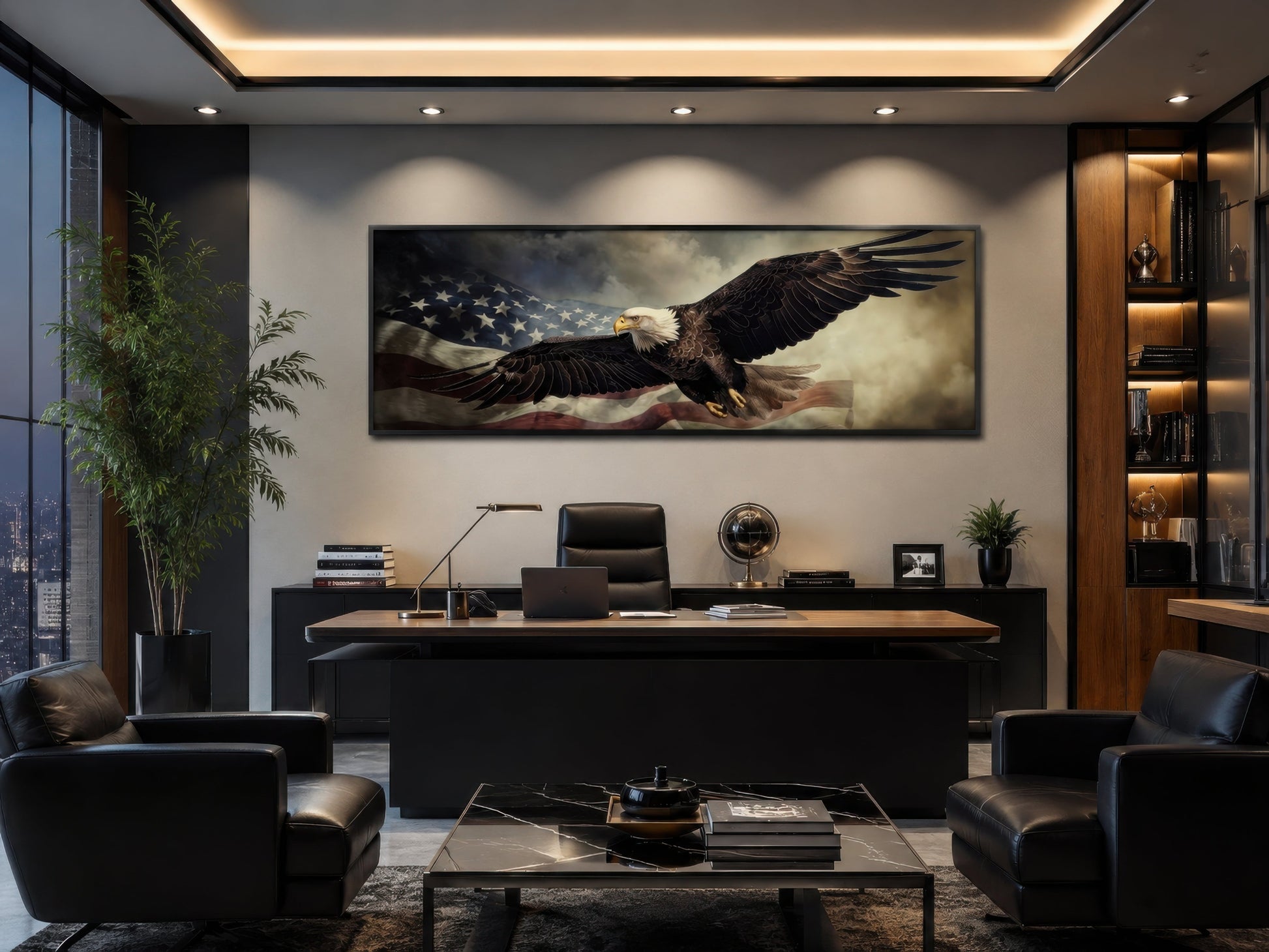American Eagle Flying Over USA Flag Wall Art For Men's Office