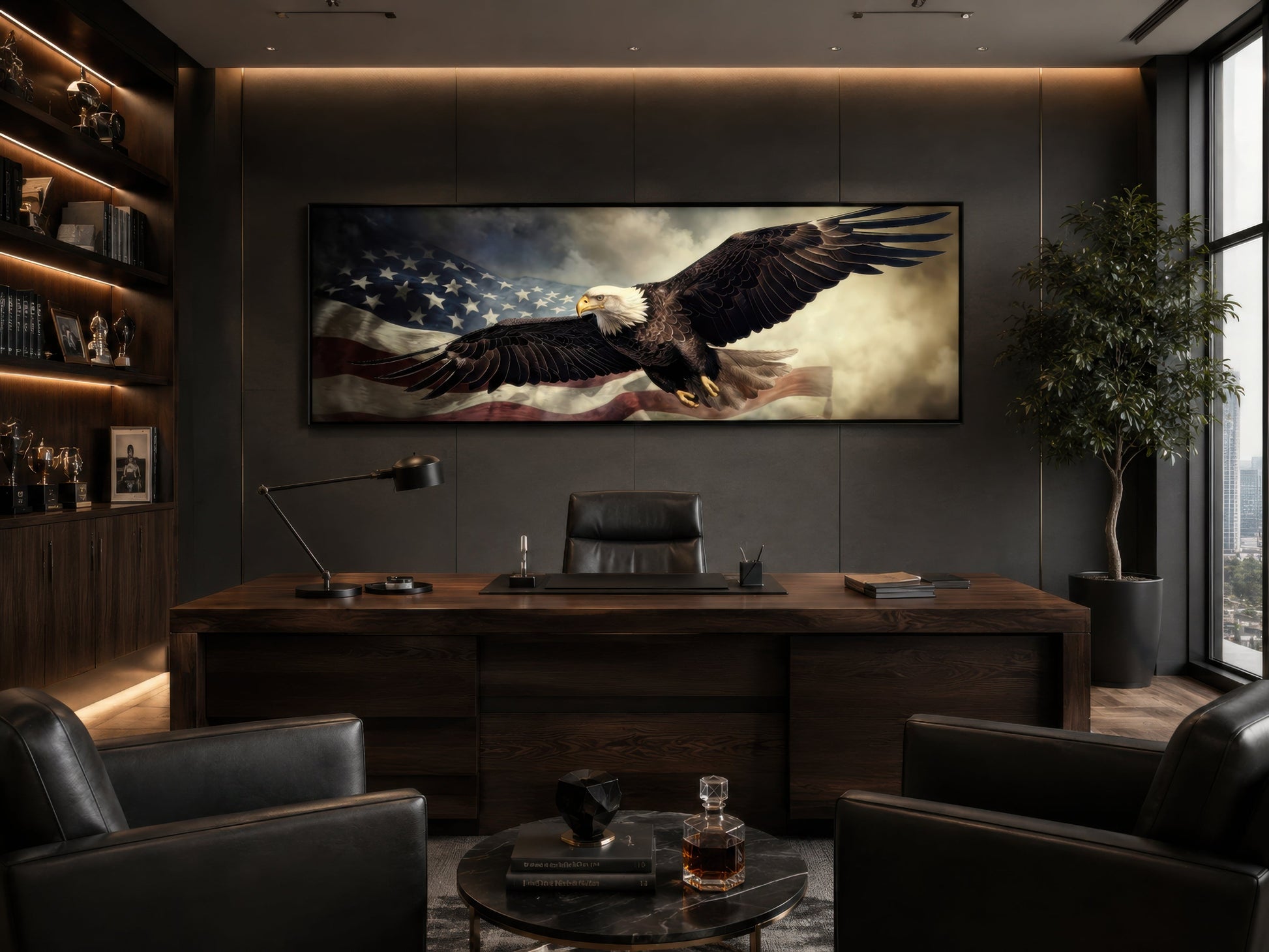 American Eagle Flying Over USA Flag Wall Art For Men's Office