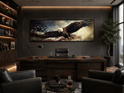 American Eagle Flying Over USA Flag Wall Art For Men's Office