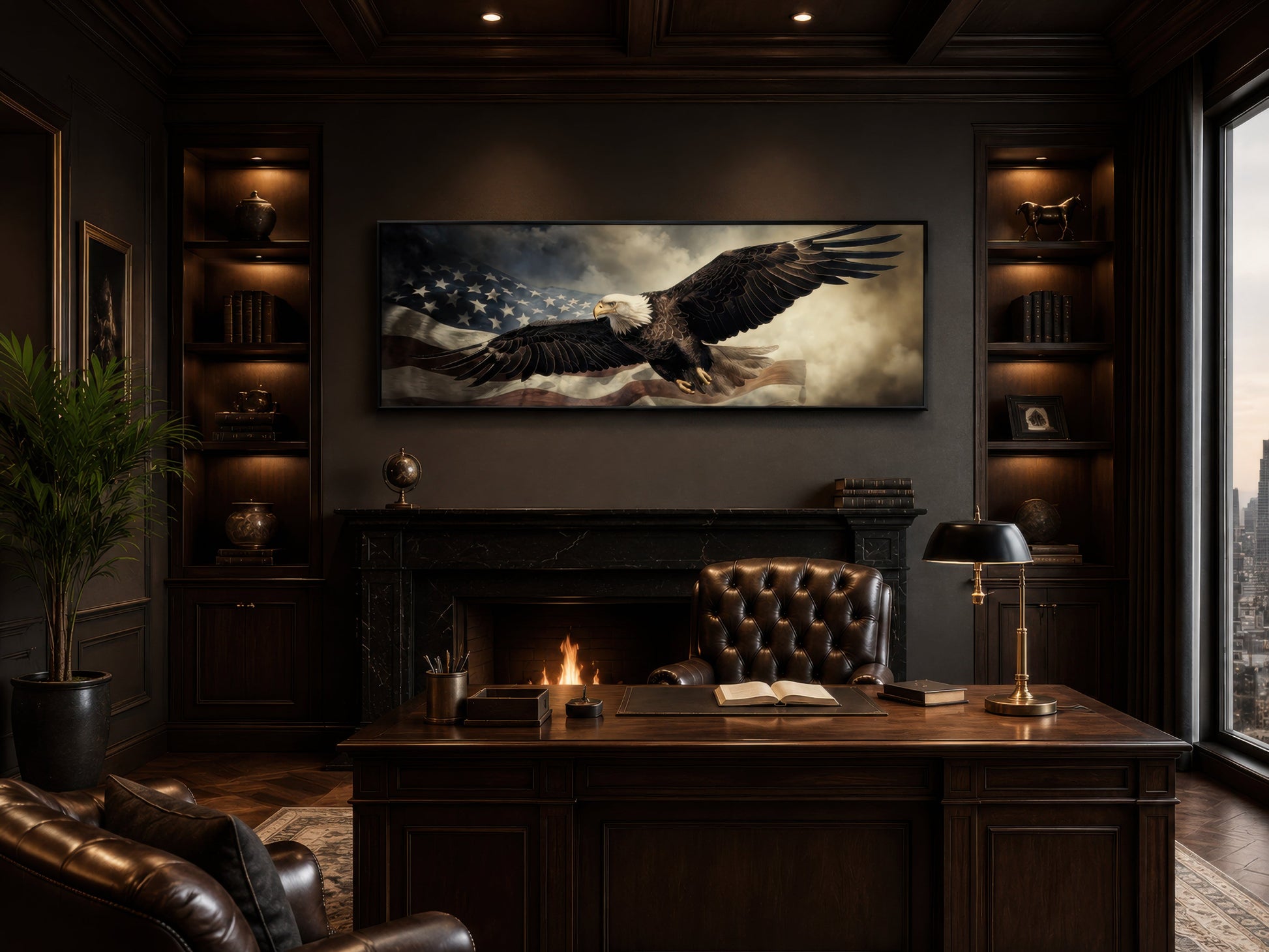 American Eagle Flying Over USA Flag Wall Art For Men's Office