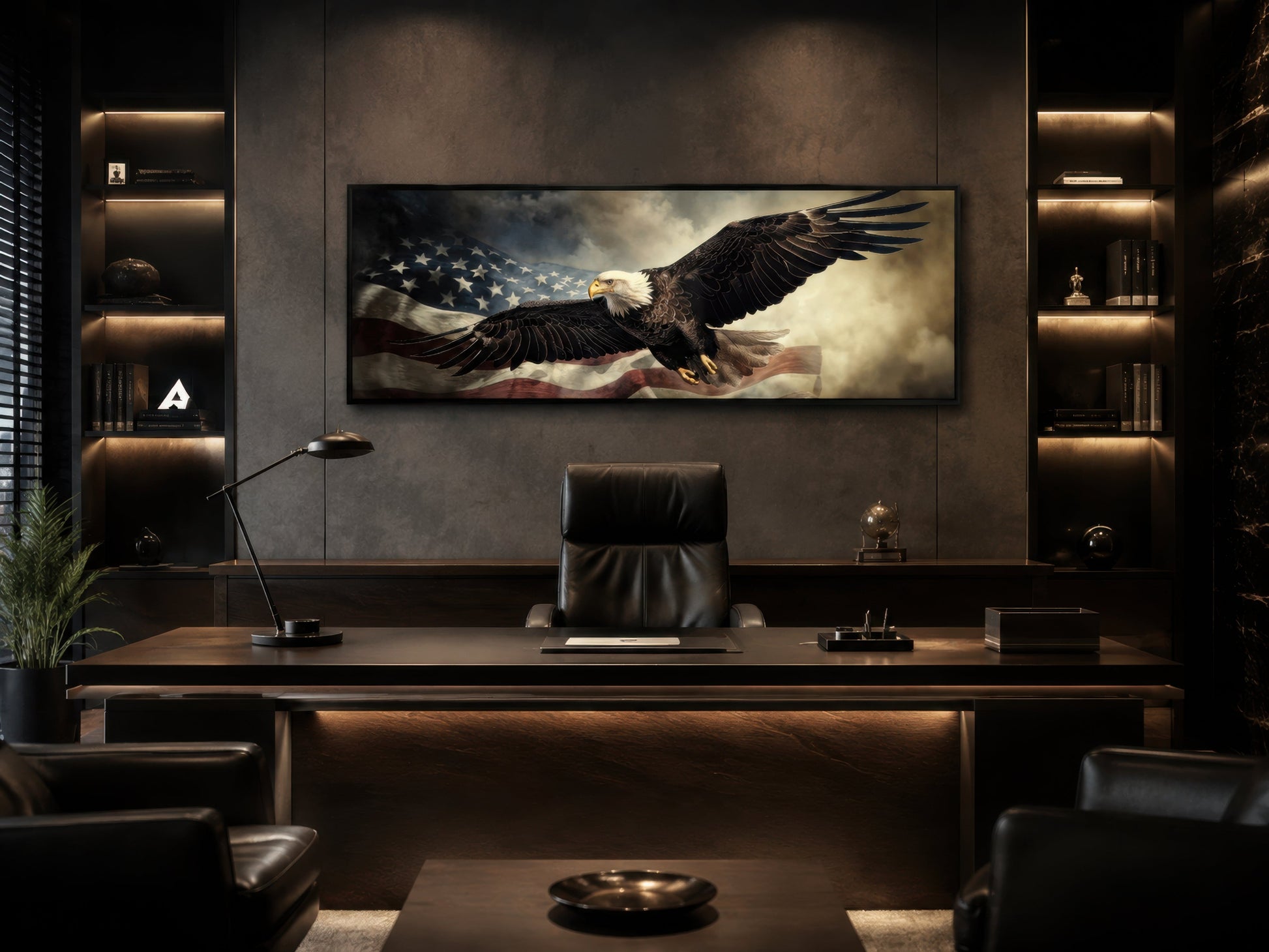 American Eagle Flying Over USA Flag Wall Art For Men's Office