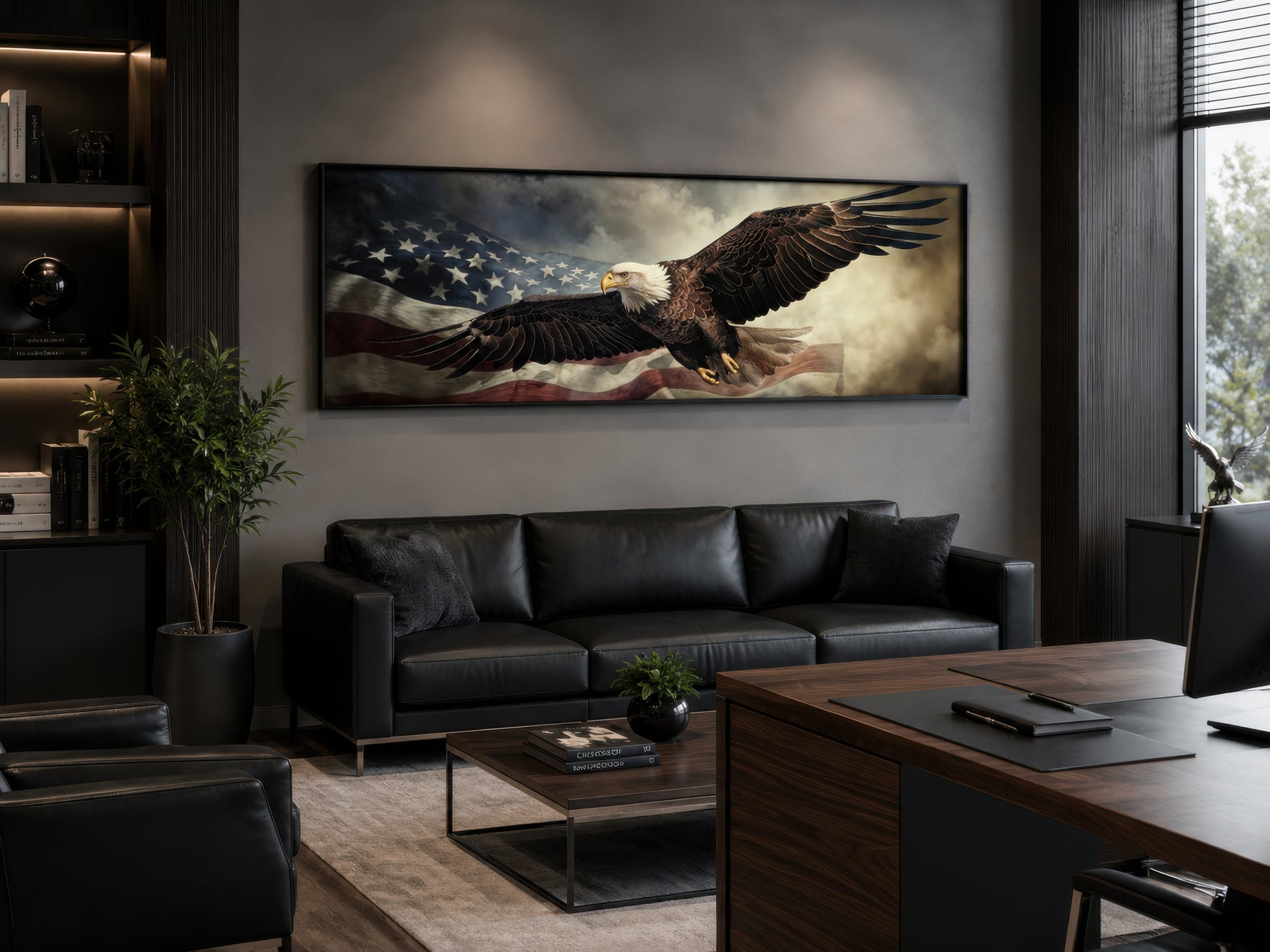 American Eagle Flying Over USA Flag Wall Art For Men's Office