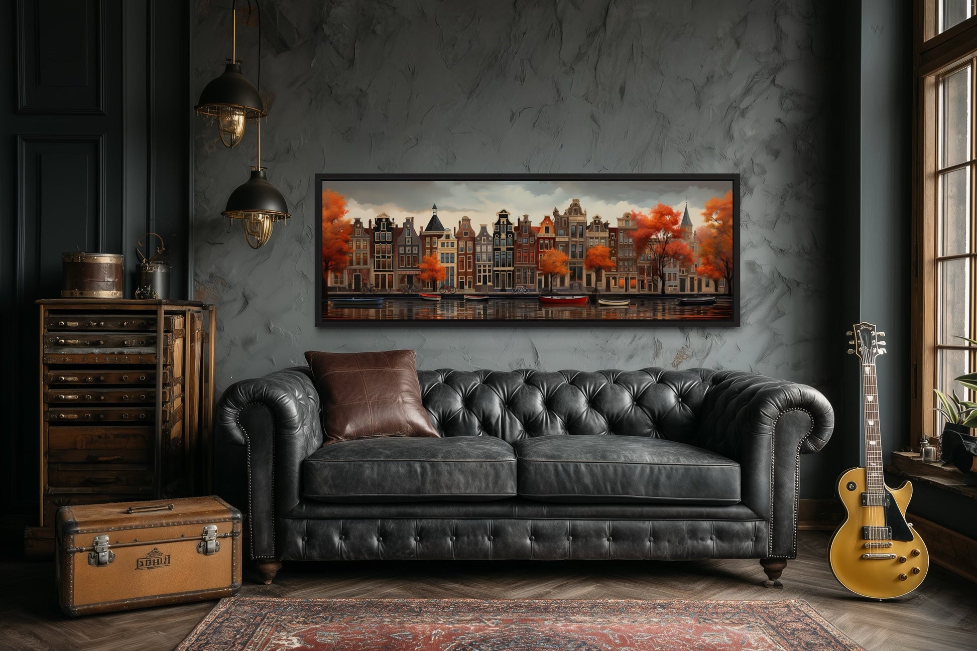Amsterdam Canal Long Horizontal Canvas Wall Art