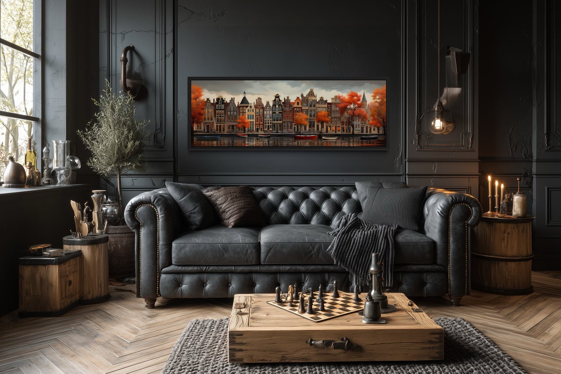 Amsterdam Canal Long Horizontal Canvas Wall Art