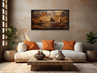 Ancient Egypt Wall Art - Pyramids And Nile River Wood Texture Style Canvas Print
