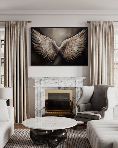Angel Wings Brown Framed Canvas Wall Art