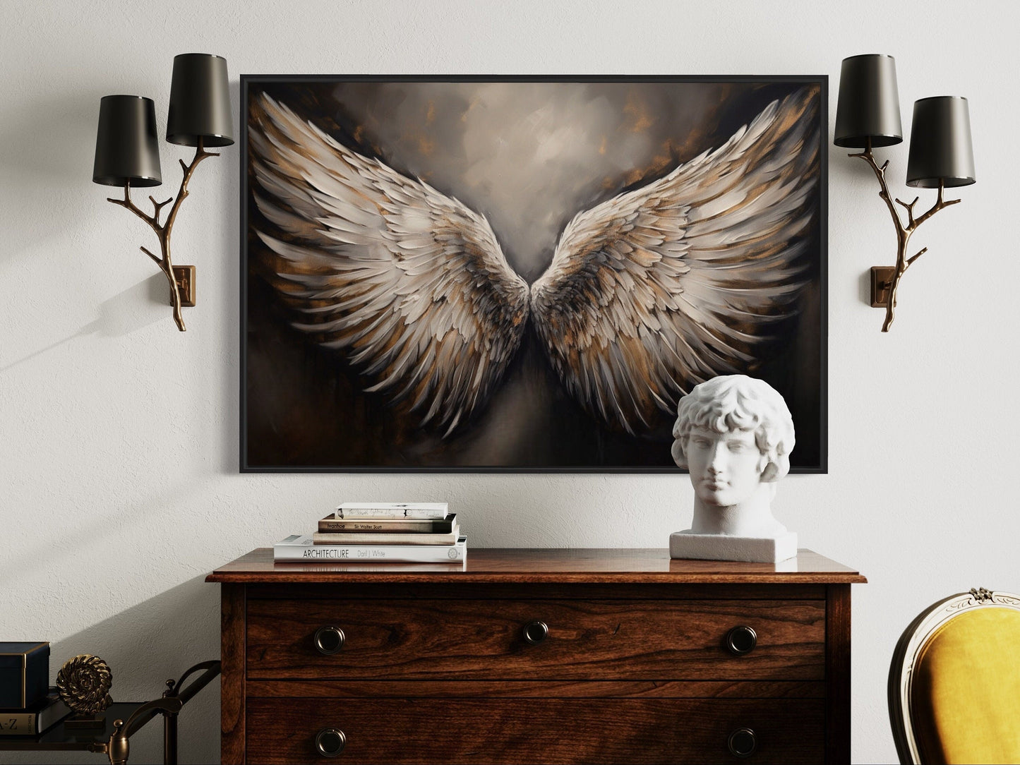 Angel Wings Brown Framed Canvas Wall Art