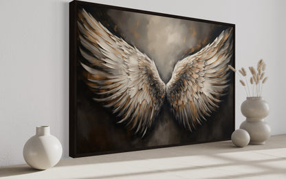 Angel Wings Brown Framed Canvas Wall Art