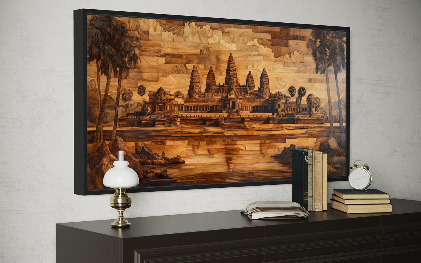 Angkor Wat Wood Style Painting Canvas Wall Art