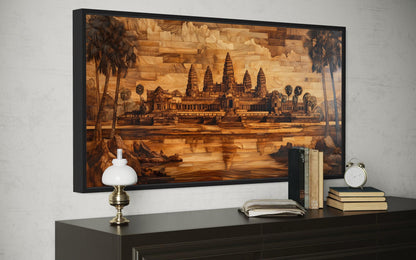 Angkor Wat Wood Style Painting Canvas Wall Art