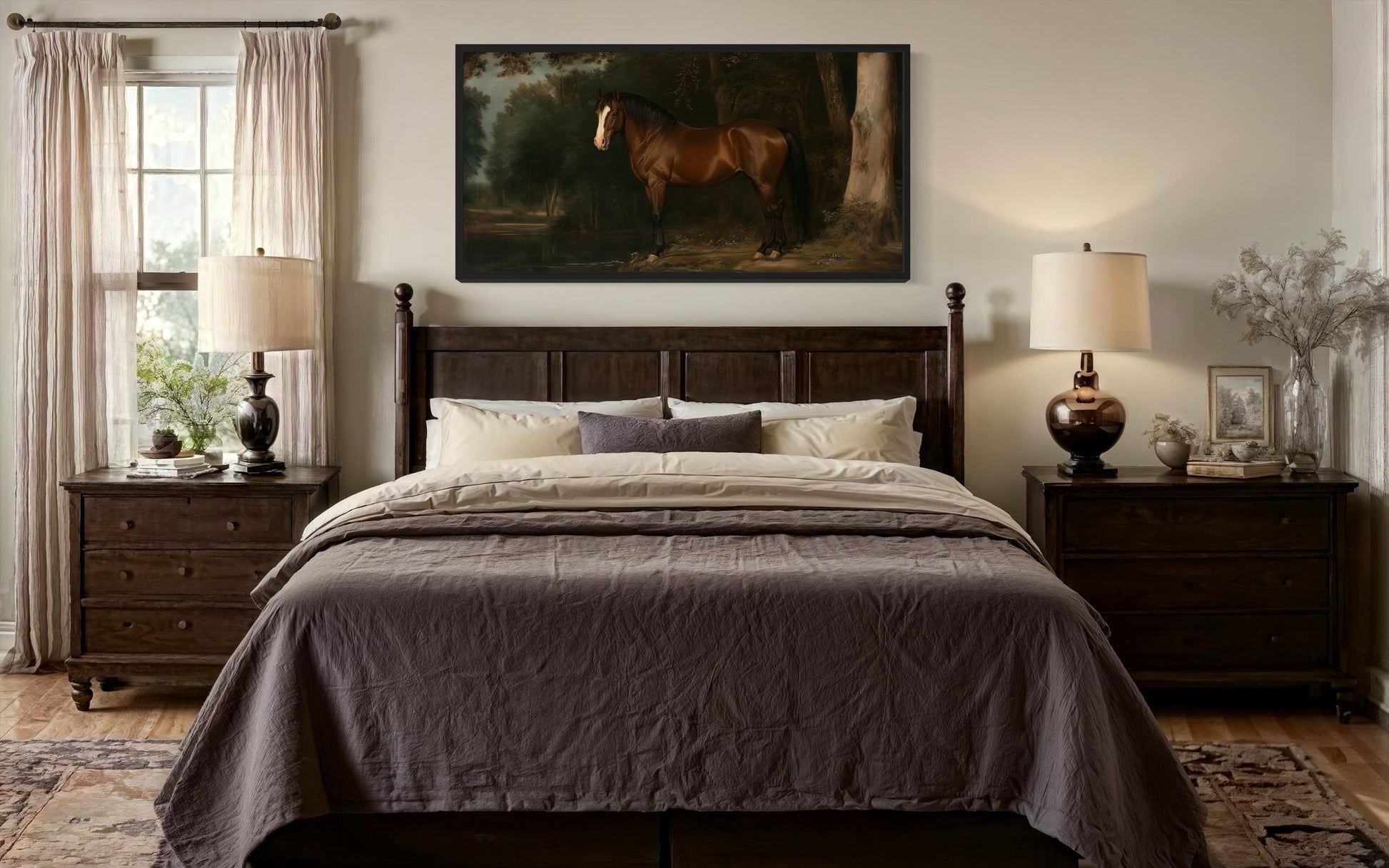 Antique Brown Horse Framed Canvas Wall Art