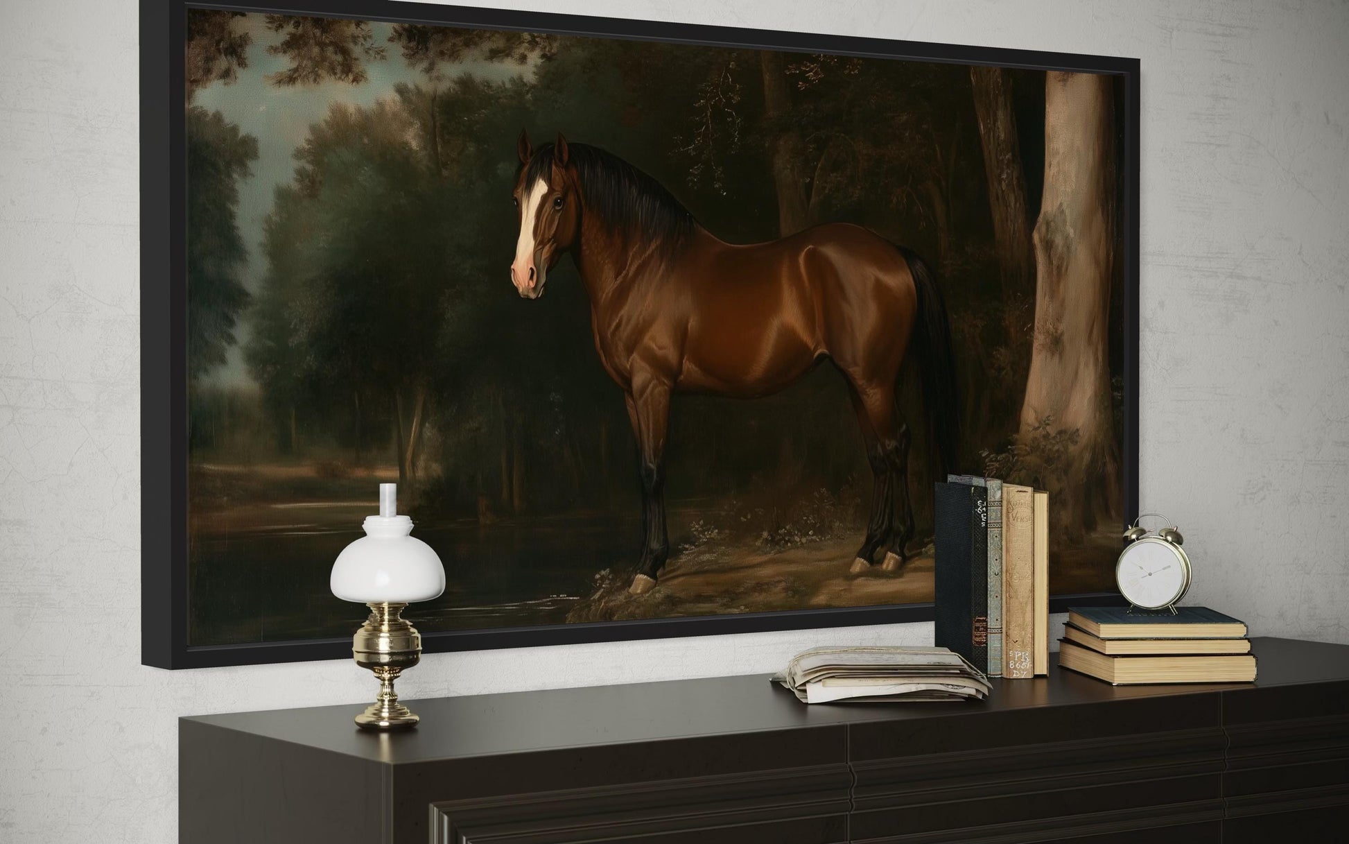 Antique Brown Horse Framed Canvas Wall Art
