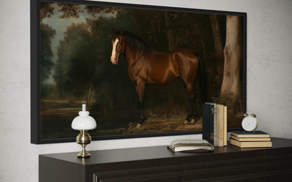 Antique Brown Horse Framed Canvas Wall Art