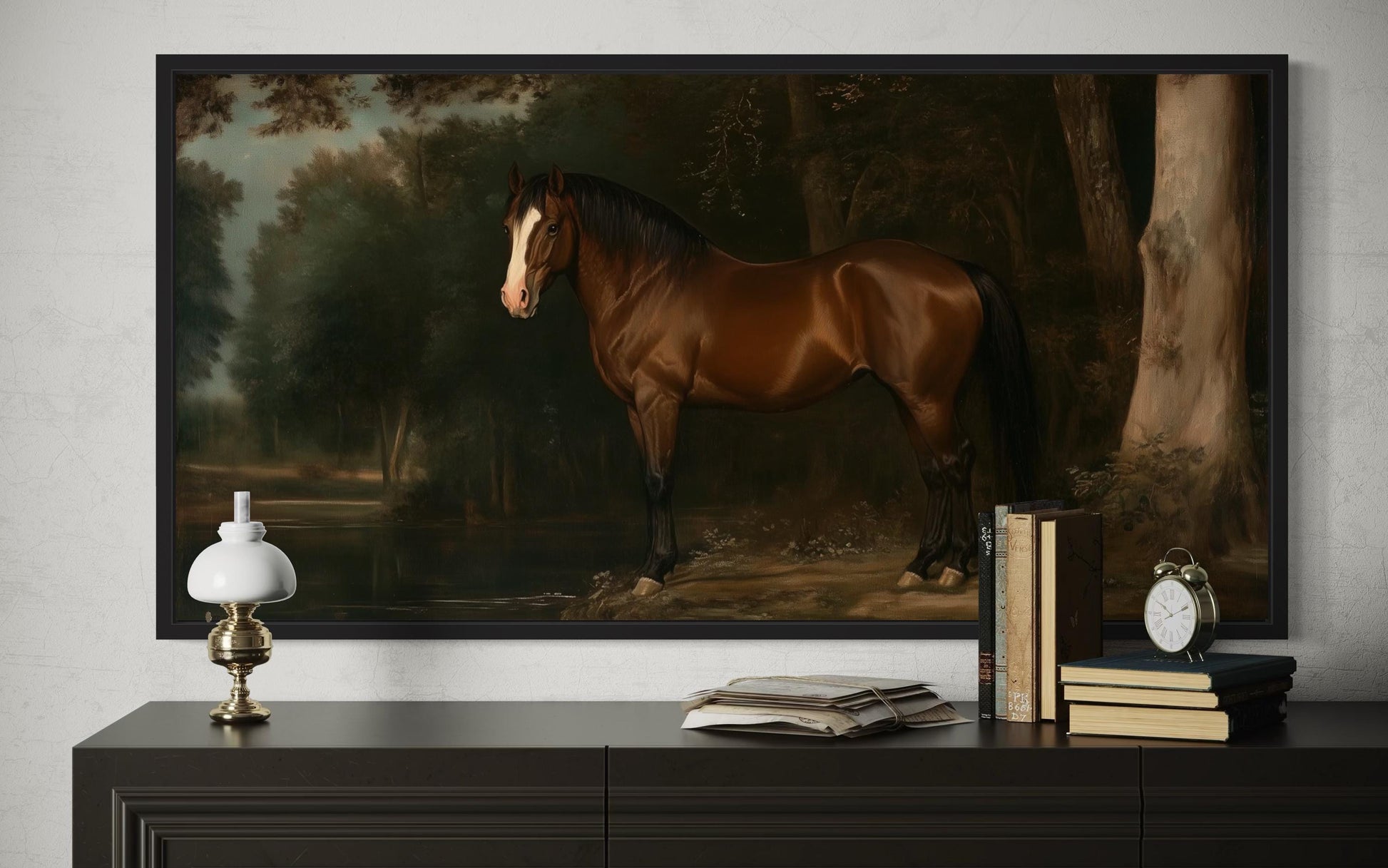 Antique Brown Horse Framed Canvas Wall Art