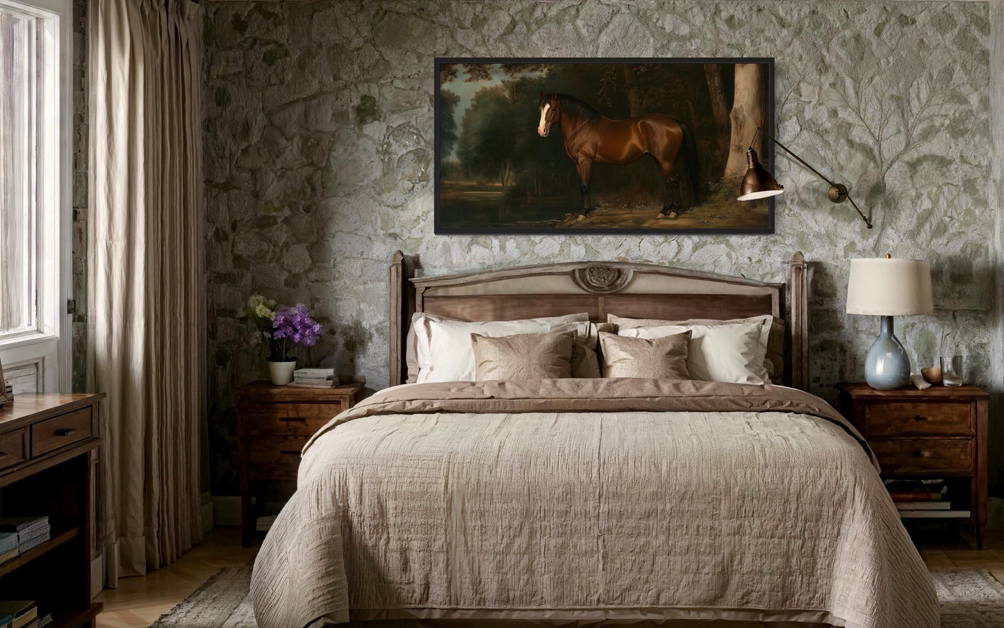 Antique Brown Horse Framed Canvas Wall Art