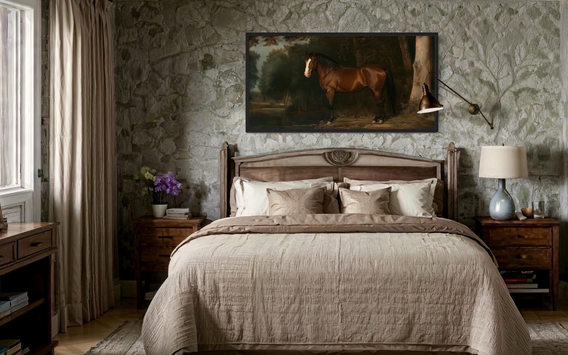 Antique Brown Horse Framed Canvas Wall Art