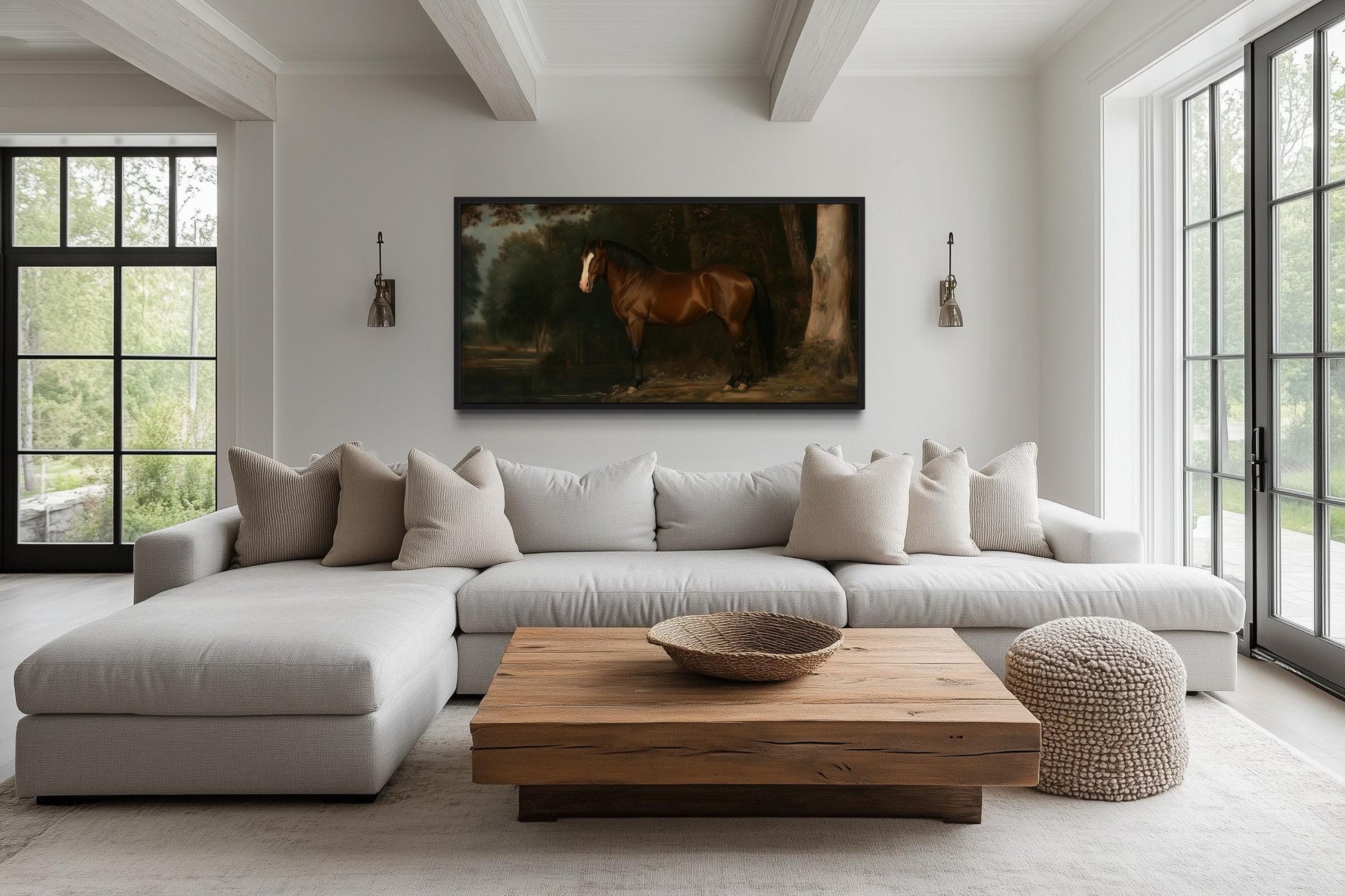 Antique Brown Horse Framed Canvas Wall Art