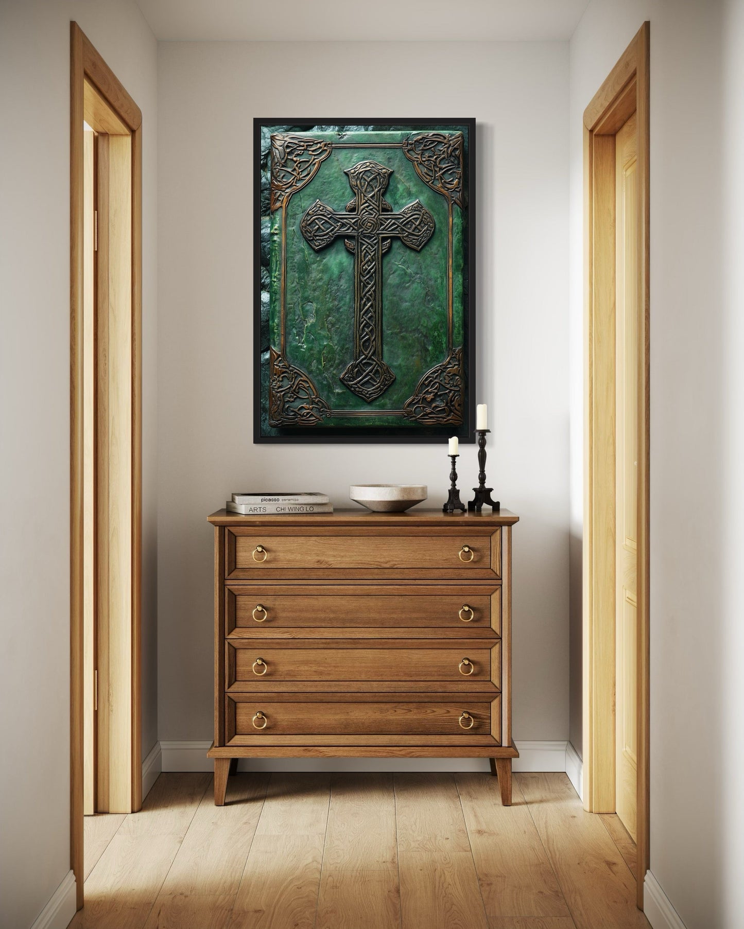 Antique Celtic Book With Cross Framed Canvas Wall Art