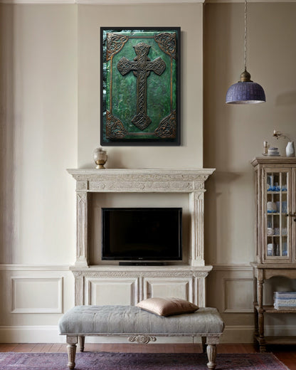 Antique Celtic Book With Cross Framed Canvas Wall Art
