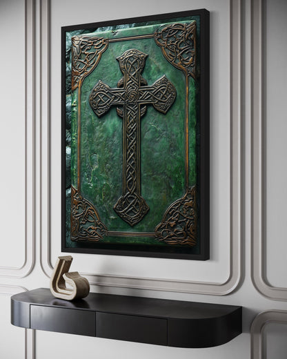 Antique Celtic Book With Cross Framed Canvas Wall Art